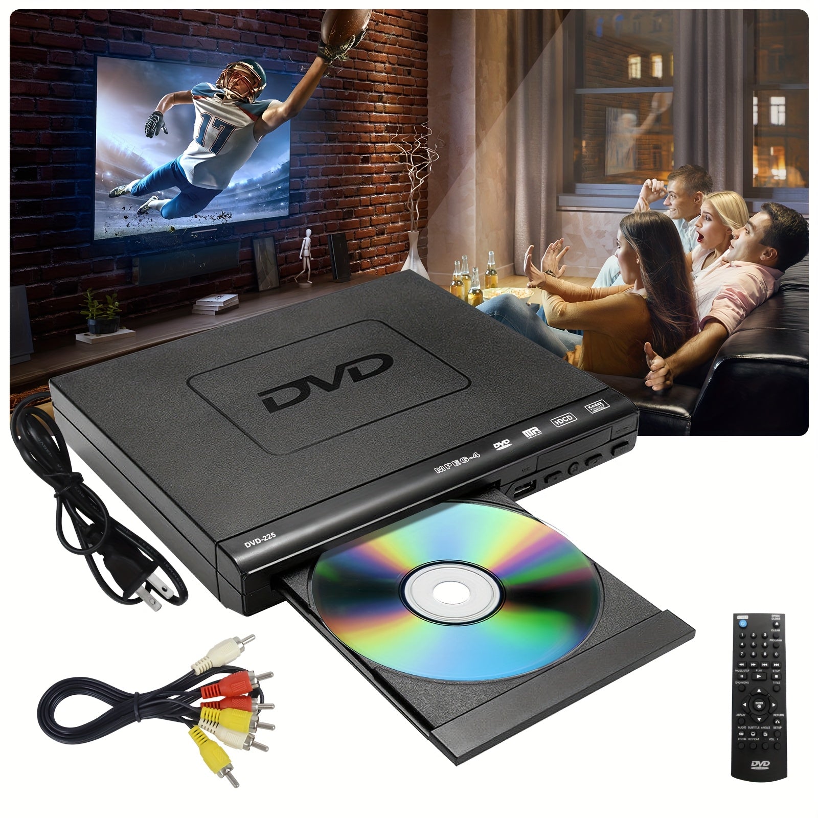 [1080P] Full Region DVD Player With 1080P HD Quality And AV Output, USB Direct Read DVD Player With Smart Error Correction, Suitable For Elderly Easy DVD Player For Home With Remote Control - High Quality Multimedia Playback For Home