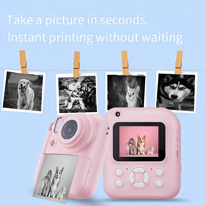 W&O Instant Print Camera With Print Paper - 48MP Digital Camera With Flash, MP4, Puzzle Game, 32G TF Card And Card Reader, Outdoor Photography Mini Digital Camera Printer With 2.4'' 1080P FHD Cartoon Photo Mini Camera - Great Birthday Christmas Gift