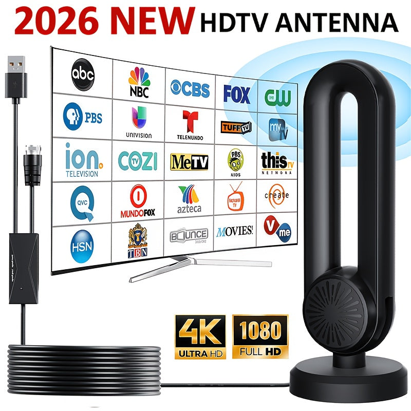2026 Upgraded HDTV-09 MAX Digital TV Antenna, 250 Miles Long Range, USB Powered, 180° Rotatable, Strong Magnetic Base Mount Anywhere Easily Attach Behind Your TV, Indoor Outdoor Use for Smart & Legacy TVs, Home Car RV, 1080P Full HD 4K UHD Reception