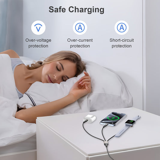 Set of 2, 3-In-2 Multi Charging Cable Designed for Fast Charging for Apple Watch. It Features a Portable USB C/A Connection Compatible with Iwatch Ultra/Series 10/9/8/7/6/SE2/5/4/3/2 And for Iphone 16/15/14/Galaxy
