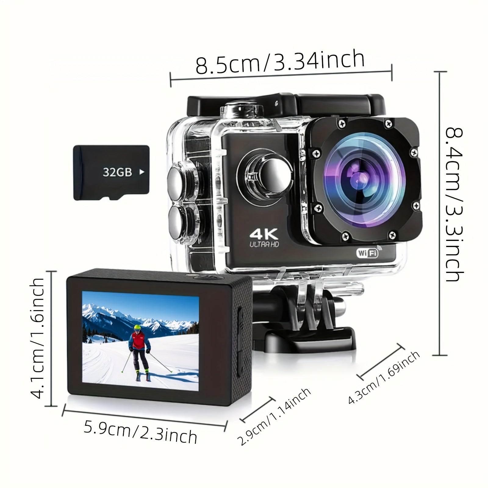 4K WIFI Action Camera: Unleash Your Visual Creativity with 170° Ultra-Wide Angle, Crisp 2" Display, And Ample 32GB Memory. Paired with A Remote Control Accessory Kit for Ultimate Convenience. Father's Day Gift, Capture And Share Unforgettable Moments!