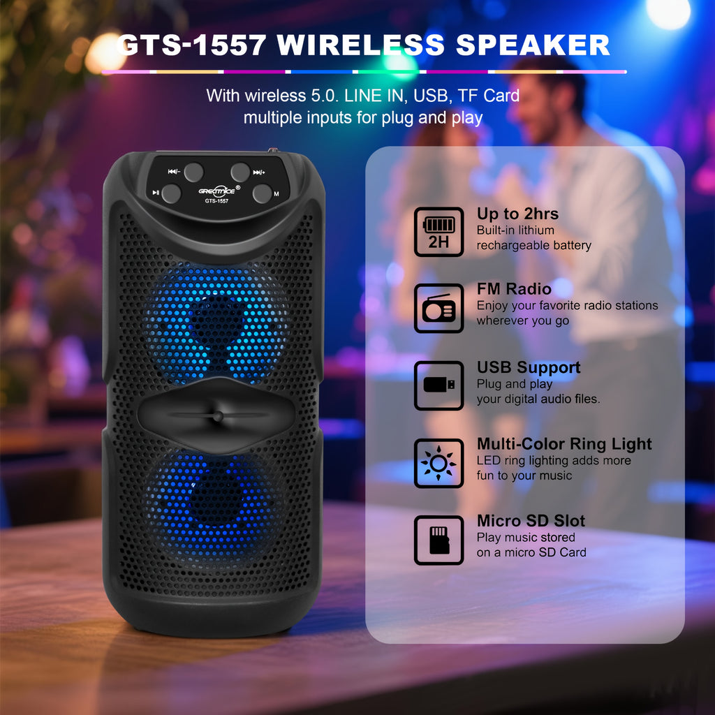 Compact Wireless Speaker for Outdoors with Illumination, Exceptional Sound Quality, Extended Battery Life, Tf-Card Slot, Wireless 5.3, TWS Pairing Capability, Mini Wireless Speaker for Outdoor Use, Perfect Gift Suggestions