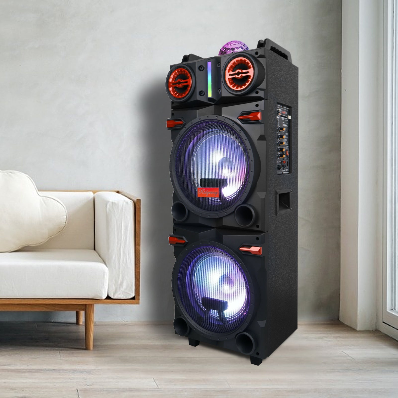Sound Portable Party Bluetooth Speakers Loud Sound Powerful, DJ Sound Stereo Loud Bass Karaoke Machine with Sound Reactive Party Lights, USB/SD Input and Telescopic Pull Rod, Remote Control