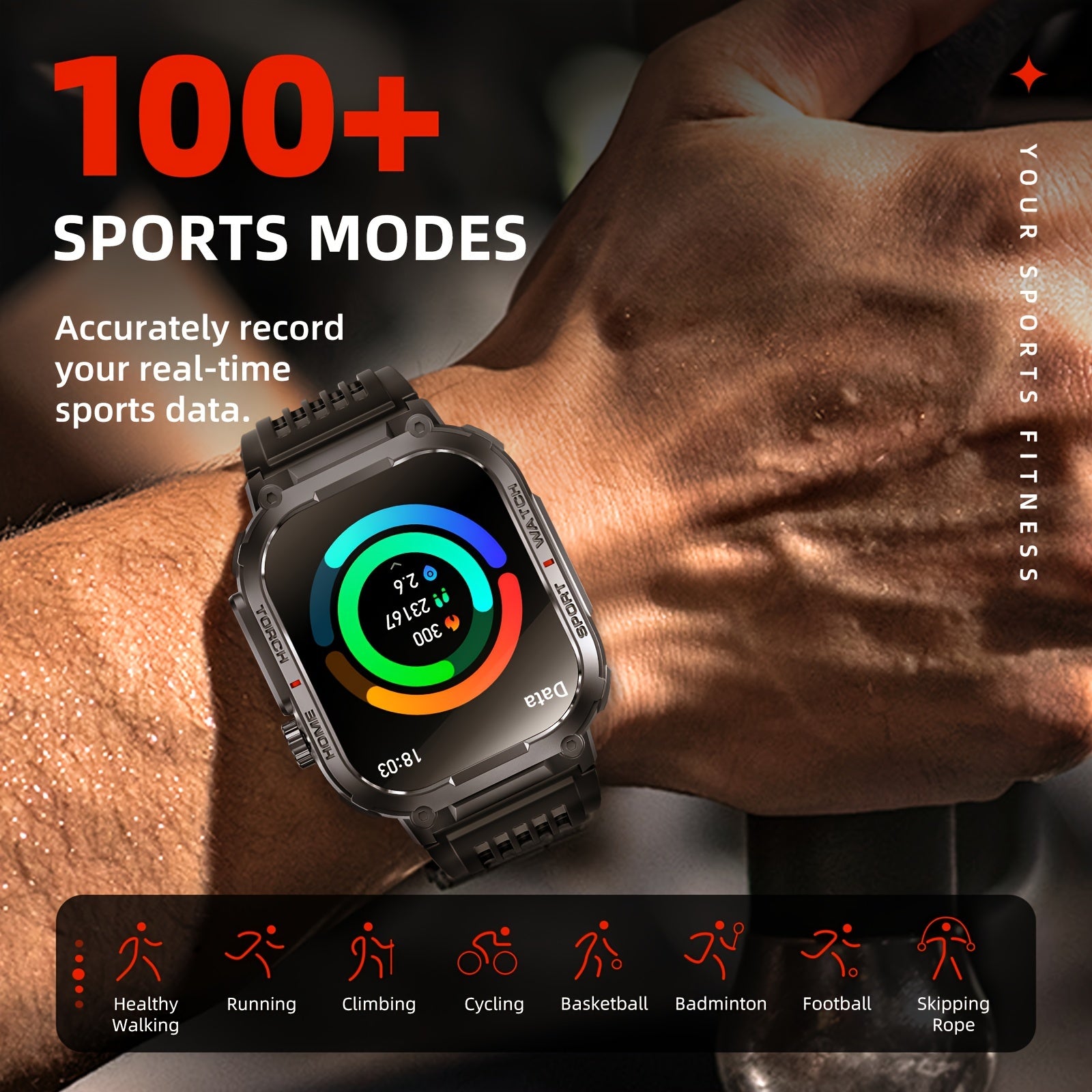[Ideal Gift] 2.02" Smartwatch, Smart Watches for Men Women, 100+ Sport Modes, Answer/Dial Calls Watch with LED Flashlight, Waterproof, TFT Screen, Sleep Tracker, Fitness and Activity Tracker Compatible with iPhone and Android Phones - Gifts for Men/Father