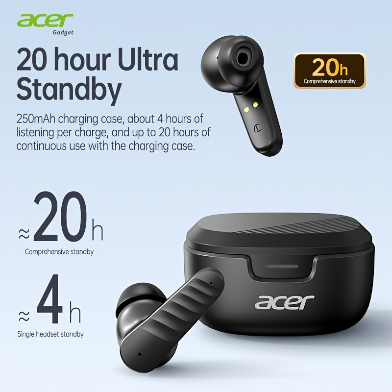 Acer Genuine New Wireless Wireless Earbuds, Mini Lightweight In-Ear With ENC Smart Noise Reduction, Long Battery Life, Ideal For Sports/Running/Cycling/Work Commute, Touch Control, Universal For Phone/Pc/Tablet, The Perfect Gift For Men/Women