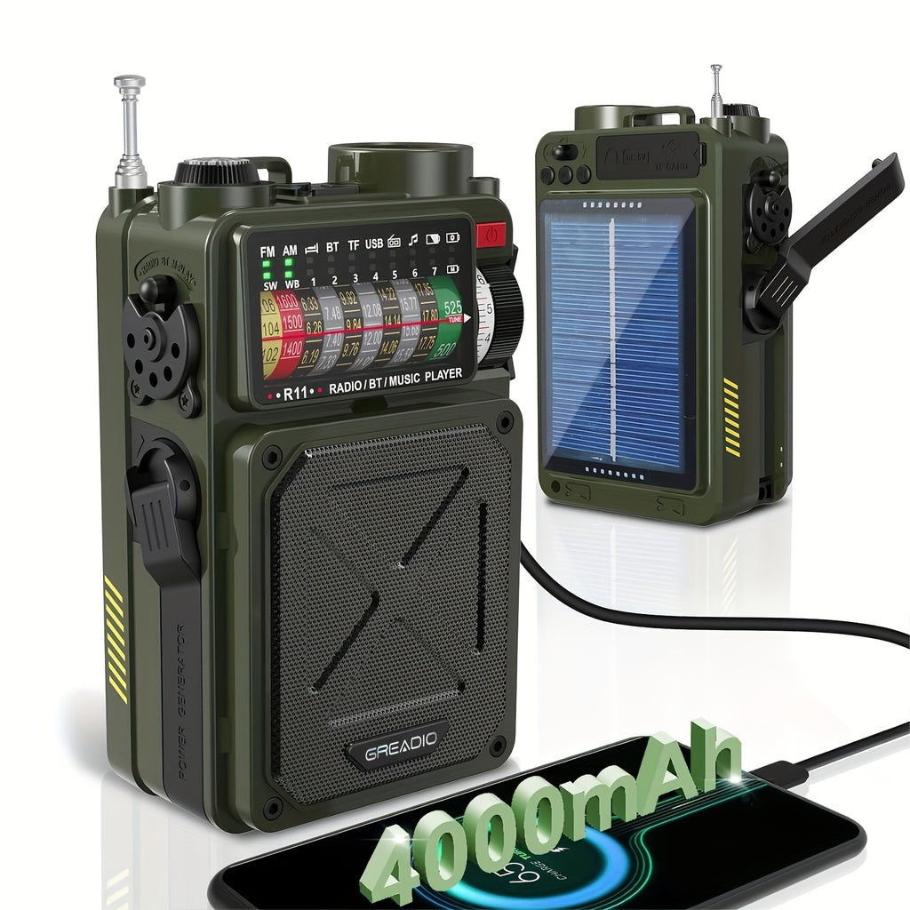 Digital Shortwave Radio Winter Storm Survival Gear with AM/FM/SW NOAA Weather Alert, 4000mAh Emergency Radio Hand Crank Solar, 5W Speaker/SOS/Flashlight/Support SD Card USB MP3 Player for Emergency