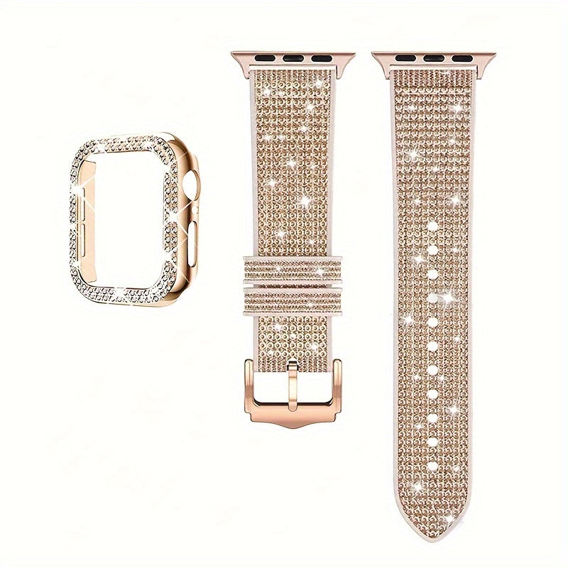 Elegant Fashion Chameleon Watch Band And Case for Apple Watch, Compatible with Series 1-9, SE, Ultra, Crystal Rhinestone Embellished, Shockproof Hard PC Material Protective Cover, Stylish Watch Upgrade, Durable Strap, Highquality Band, Fashionable Wristba
