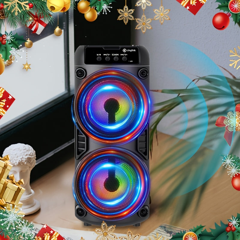 Wireless Heavy Bass Speaker - 10in Portable Wireless Speaker With RGB LED Lights, USB Charging & FM Radio, Dual Drivers 4in Width, Easy To Carry For Outdoor Camping, Perfect Holiday Gift For Family Friends, Perfect Gift For Easter And Mother'S Day