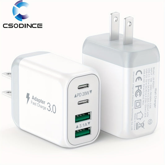 CSODINCE 2-Pack 40W USB C Wall Plug, 4 Port Fast Charging Block PD 3.0 Multi Port Type C Adapter Cube for Iphone 15/13/13Pro/12/12Pro/Xr/Se, Ipad Pro/Mini/Air, Google Pixel/Pixel 3A/ XL/3/2XL