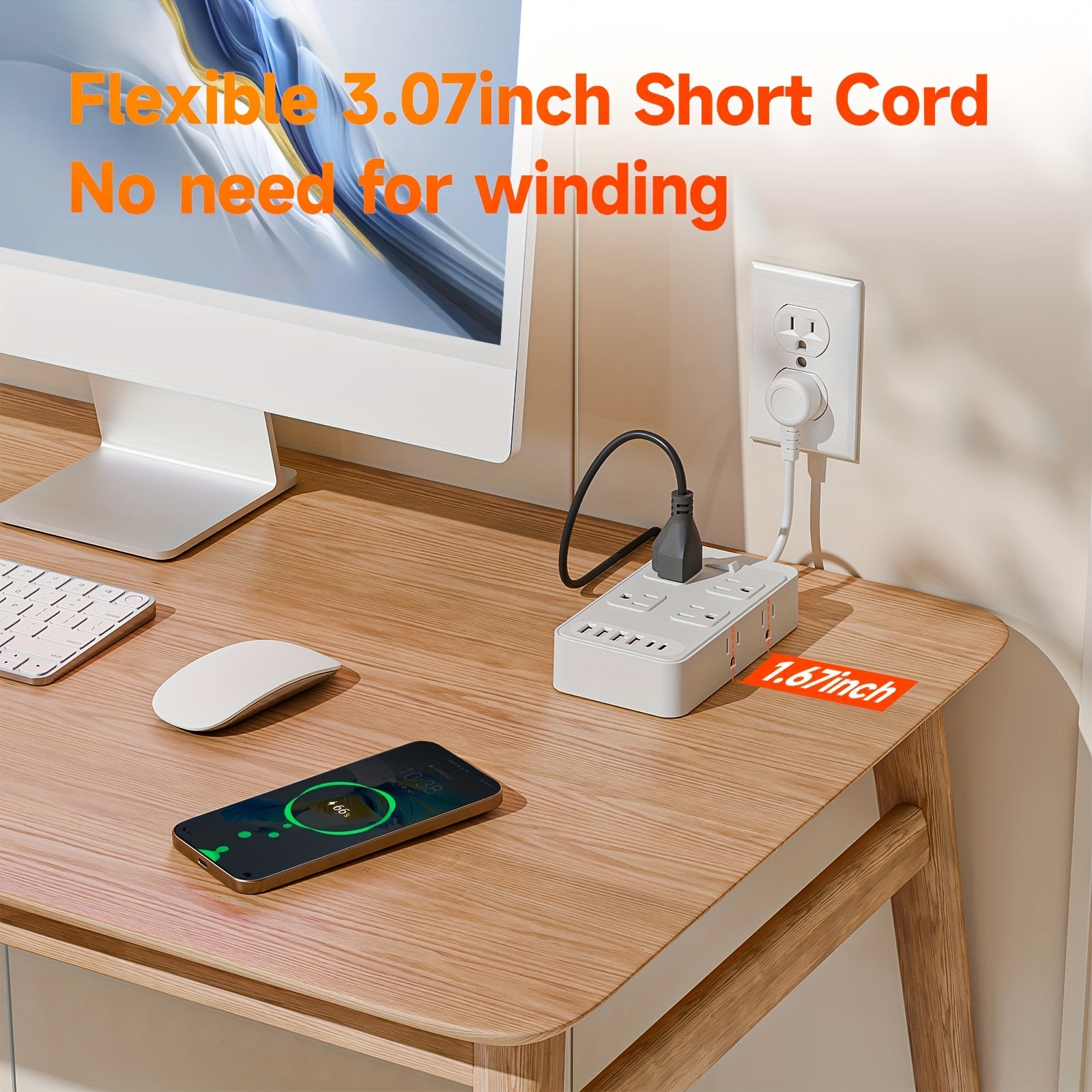 14-in-1 Power Strip With Surge Protection And One-Touch Control Switch With 8 Widely Distributed AC Outlets, 6 USB Charging Ports (4 USB A & 2 USB C), Desk Charging Station, Safe And Portable, Desktop Charging Station, Compact Power Strip Outlet Ext