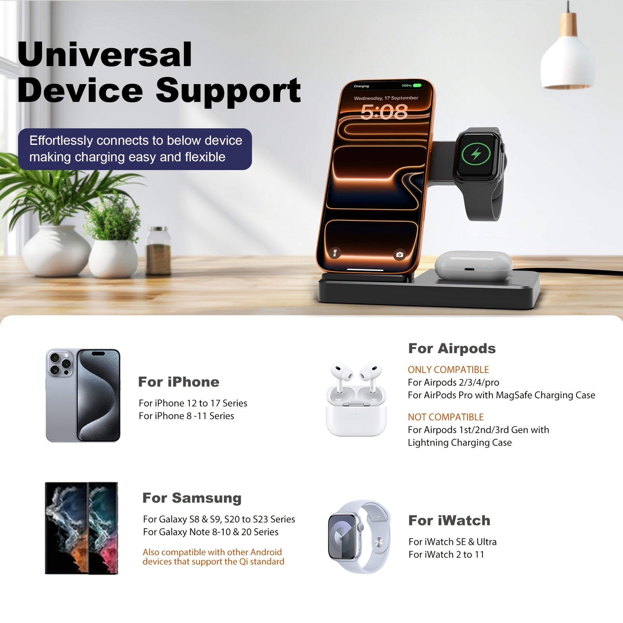 [Valentine's Day Gifts] Foldable 3-in-1 Wireless Charger Station, 15W Fast Charging Charger Stand, for iPhone 16 15 14 13 12 11 X 8 Pro Max/Pro/Mini/Plus, for iWatch Ultra10/9/8/7/6/5/4/3/2 SE, for AirPods 3/2/Pro Multiple Devices, School Season, Valentin