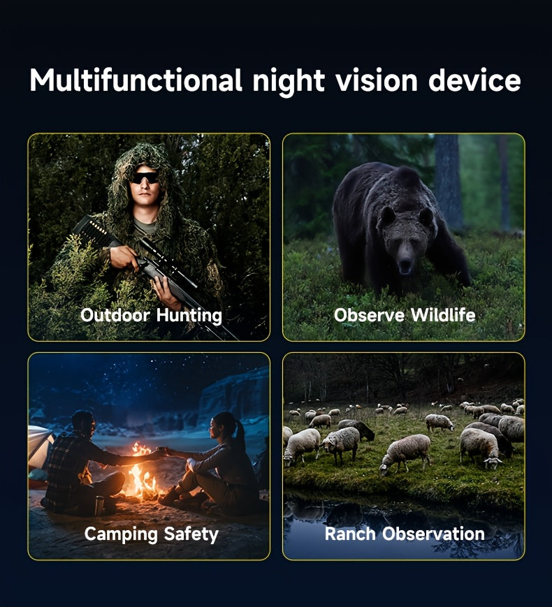 Outdoor Night Vision Goggles with Built-in 3W Illuminator- 200MP HD, 10X Digital Zoom, 5W IR Light, 6H Battery-Ideal for Hunting, Survival & Nighttime Adventures, Night Goggles for Hunting, Outdoor Adventure Equipment, Nighttime Observation, Handsfree Vie