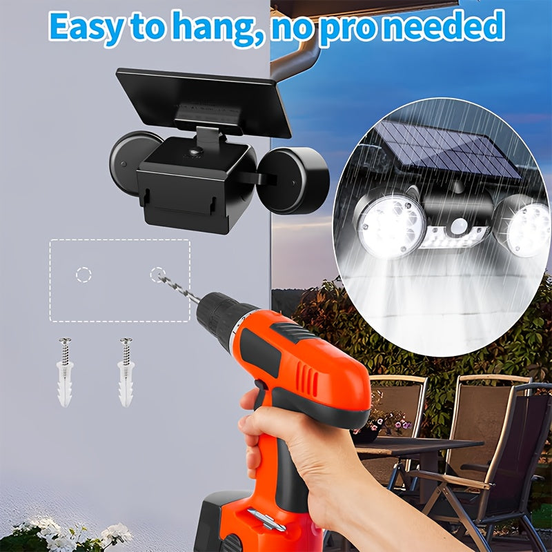Solar Lights Outdoor, Motion Sensor Security Lights Solar Wall Lights with Dual Head Spotlights 30 LED 360°Adjustable Outdoor for Garden Garage Patio IP 65