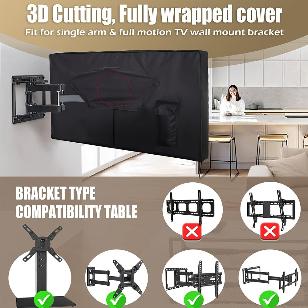 Outdoor TV Cover, Roll Up Front Flap With Non Scratch Soft Liner Protect LED Screen, Zipper Access Weatherproof TV Protector, Outside Television Cover Fit Wall Mount