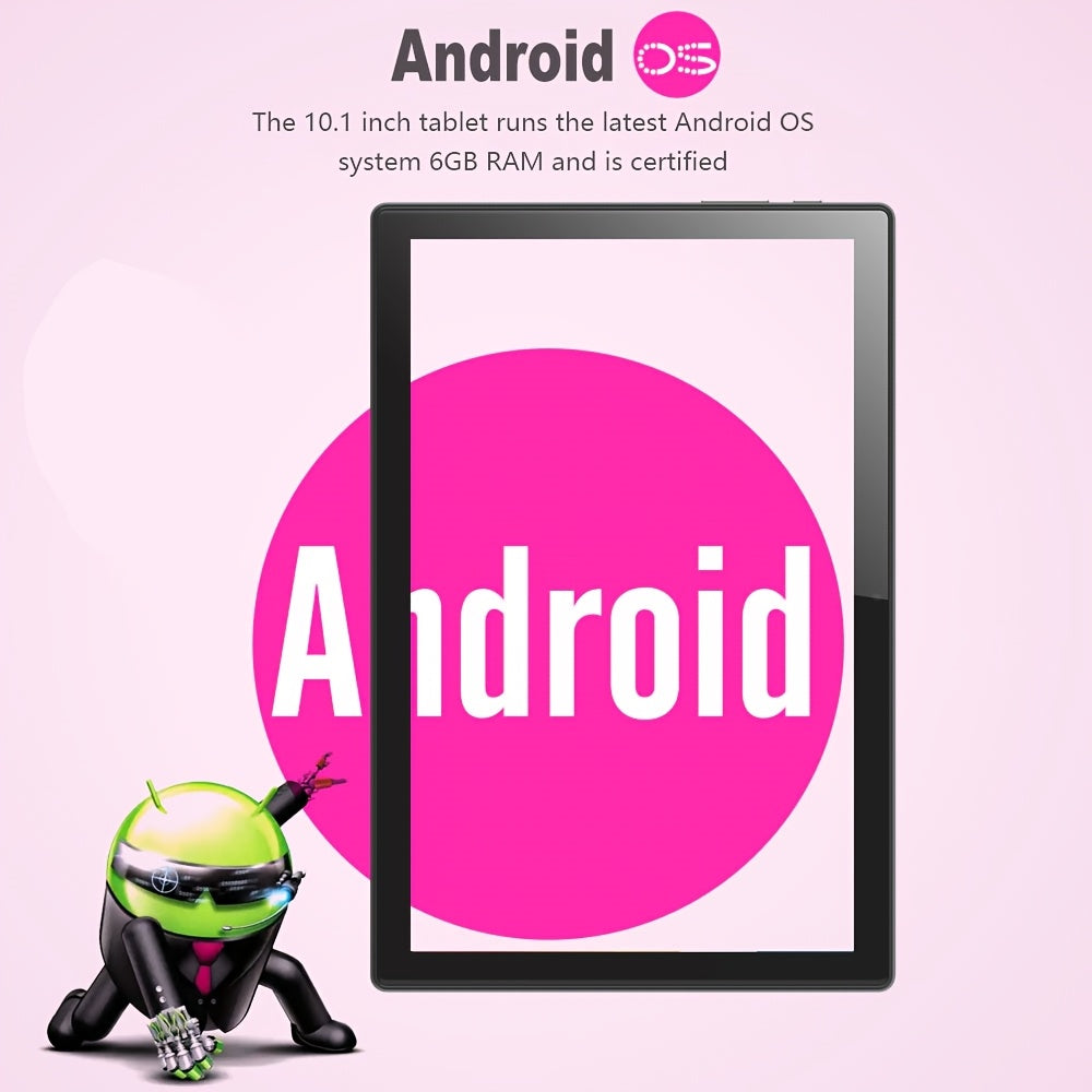 Andriod Tablet PC 6GB (3GB+ 3GB Expand) RAM 128GB ROM 5G WiFi TYPE C Charge 10. 1 Inch Display Touch Screen Dual Cameras with Pink Keyboard Mouse Protective Case Pen(pen Without Battery) New Android Tablet PC Mini 2in 1 Tablet