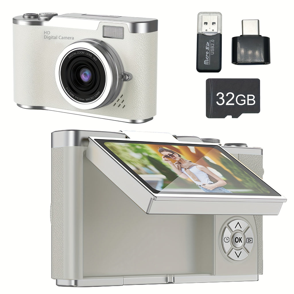 1080P HD Digital Camera Designed for Vlogging, Featuring a 2.4-Inch LCD Screen And Rechargeable Capabilities. Ideal for Beginners, It Comes with a 32GB Card for Photos, Videos, And Webcam Use, Making It a Perfect Gift for Thanksgiving, New Year