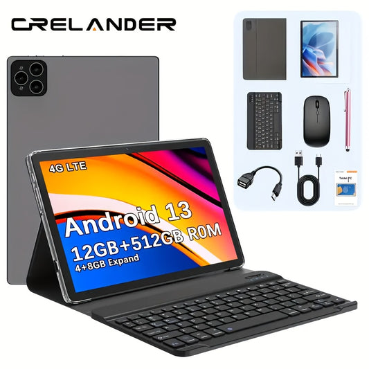 CRELANDER 2025 Android 25, 65Cm Tablet PC with 12GB RAM (Expandable 4GB + 8GB) And 512GB Storage, Supports 4G LTE, GPS, And WIFI. Comes with a Keyboard, Mouse, Case, And Stylus. Ideal As a Graduation Or New Year Gift, Tablet, Pad