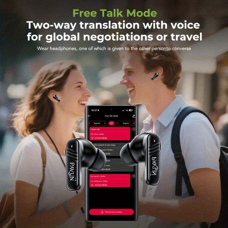 ANC Noise Cancelling AI Translation Headphones, Multi-Chinese Translation, with LCD Screen, In-Ear Comfortable Wear, Suitable for Business Meetings, International Travel