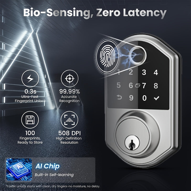 Biometric Fingerprint Smart Door Lock, Keyless Entry, Automatic Locking, Electronic Keypad , Biometric Recognition, Anti-peeping Password, Easy to Install