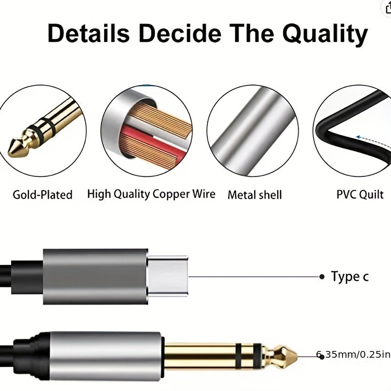 [Type-C to 6.35Mm] TYPE-C to 6.35Mm Mobile Phone Connection Mixer Type C to 6.5Mm Power Amplifier Audio Line Headphone Speaker