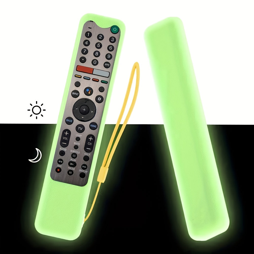 Sn TV Remote Silicone Protective Case with Yellow Lanyard - Blue and Yellow Glow-in-the-Dark Design, Durable and Flexible, Ideal for Entertainment Devices, TV Remote Holder|Glowing Remote Case|Silicone Construction, Remote Control Holder