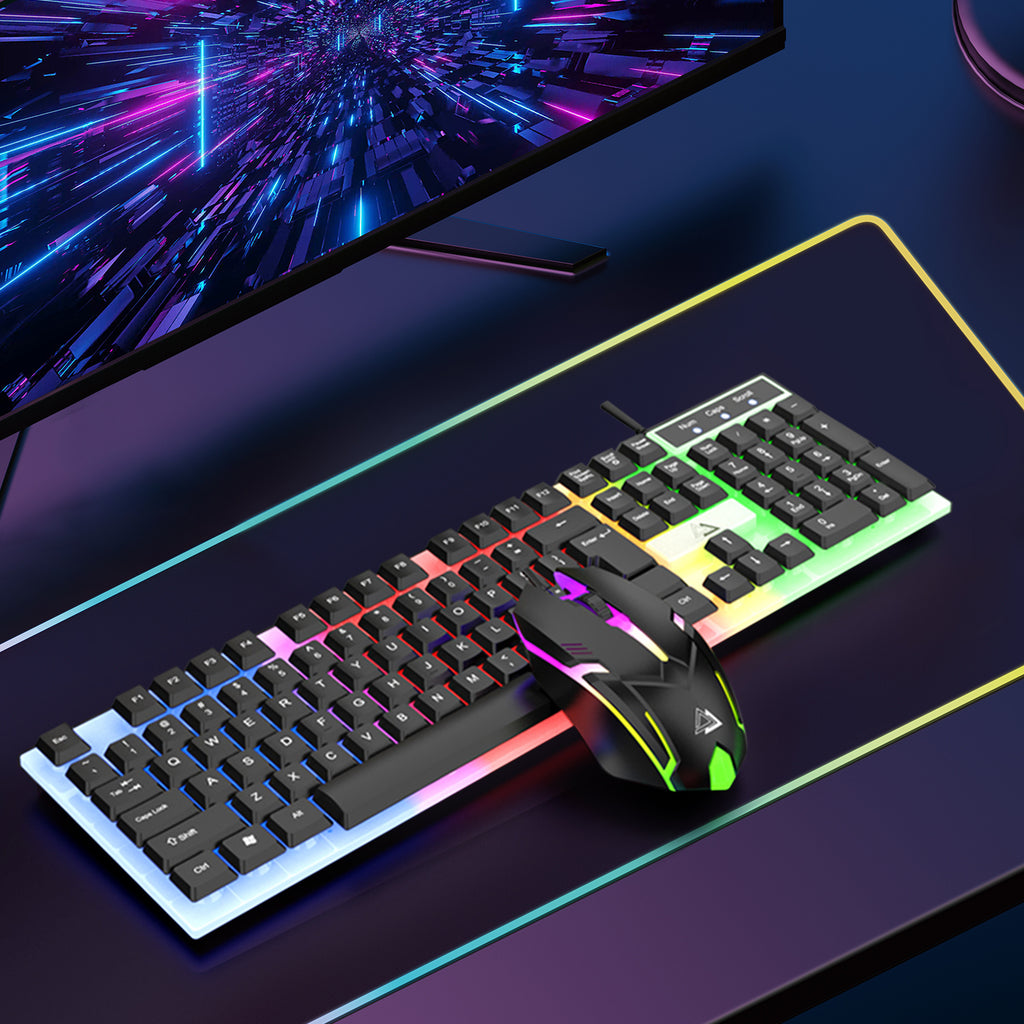 Computer Desktop Gaming Keyboard and Mouse Set Wired USB Keyboard and Mouse Combo with Backlight for PC