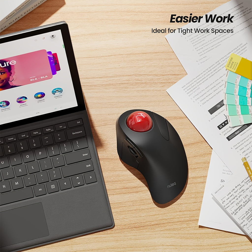 Nulea Wireless Ergonomic Trackball Mouse, Rechargeable, BT Rollerball Mouse, 44mm Index Finger Trackball, 5 Adjustable DPI, Compatible with PC, Laptop, Mac