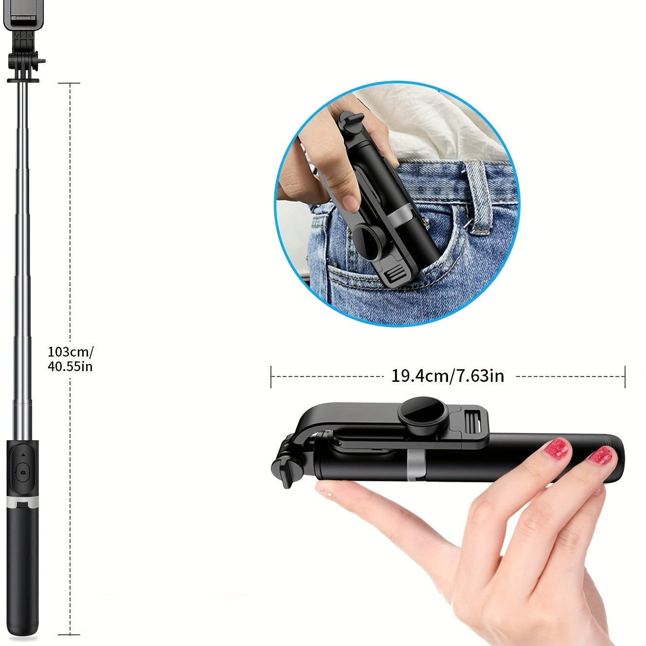 40 Inch Mobile Phone Tripod, Suitable for iPhone/Android Tripod And Selfie Stick Tripod, with Wireless Remote Control, Extendable Tripod Stand And Travel Tripod, The Strongest Mobile Phone Tripod Compatible with iPhone 15/14/13