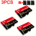 High Speed U3 C10 A1 Memory 3pcs Memory Card with Adapter, for Tablet/ Camera/ Mobile Phone/ Camera/ Car Audio/ Game Console, Store Your Files Securely 512MB 256MB 128MB 64MB TF Card