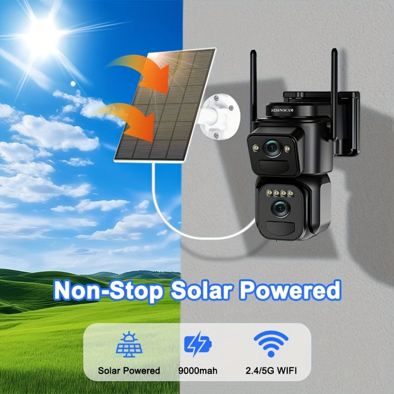 IP66 Waterproof [10x Zoom] 360-degree Low-power CCTV Solar Panel Battery 2K WiFi Camera With Spotlight Alarm, Motion Detection, Color Night Vision, Two-way Audio