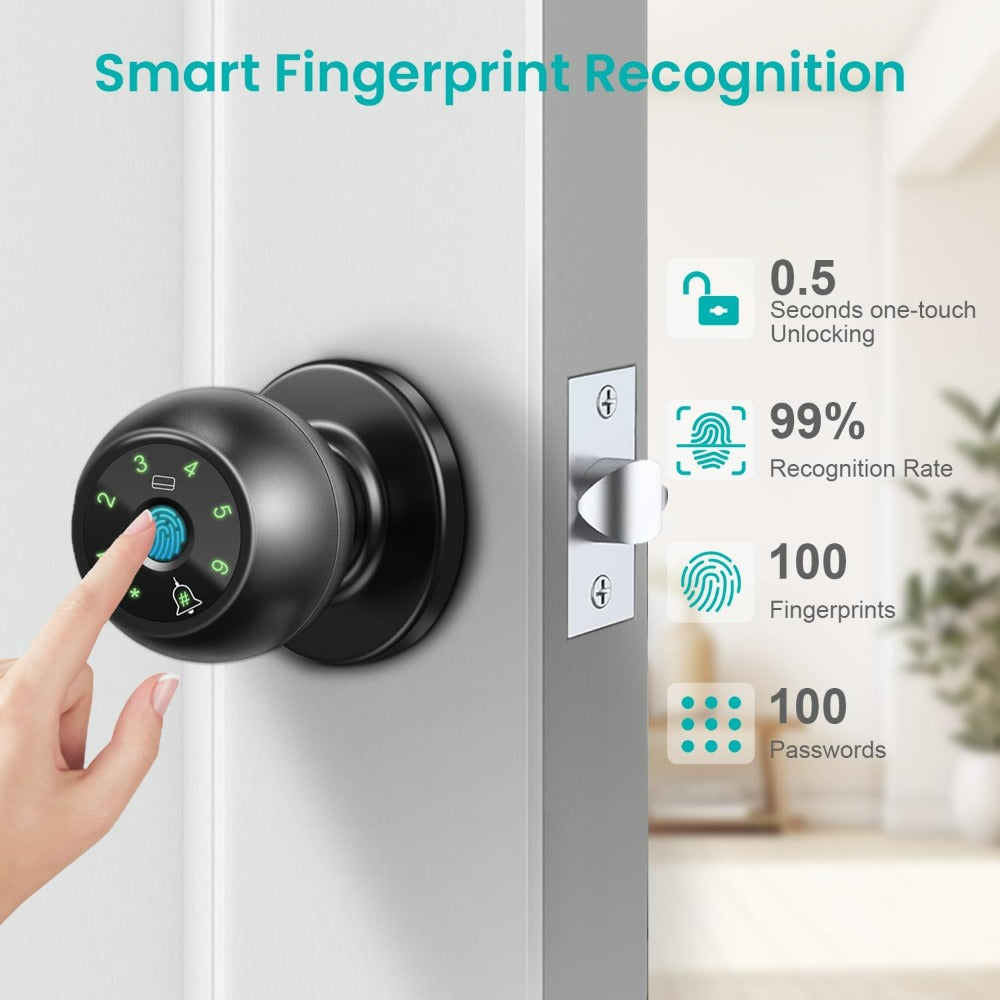 Smart Fingerprint Door Handle, This Biometric Lock Offers Five Unlocking Methods: Via Fingerprint, App, IC Card, Password, And Backup Key. It Is a Keyless Entry System, Ideal for Bedrooms And Apartments