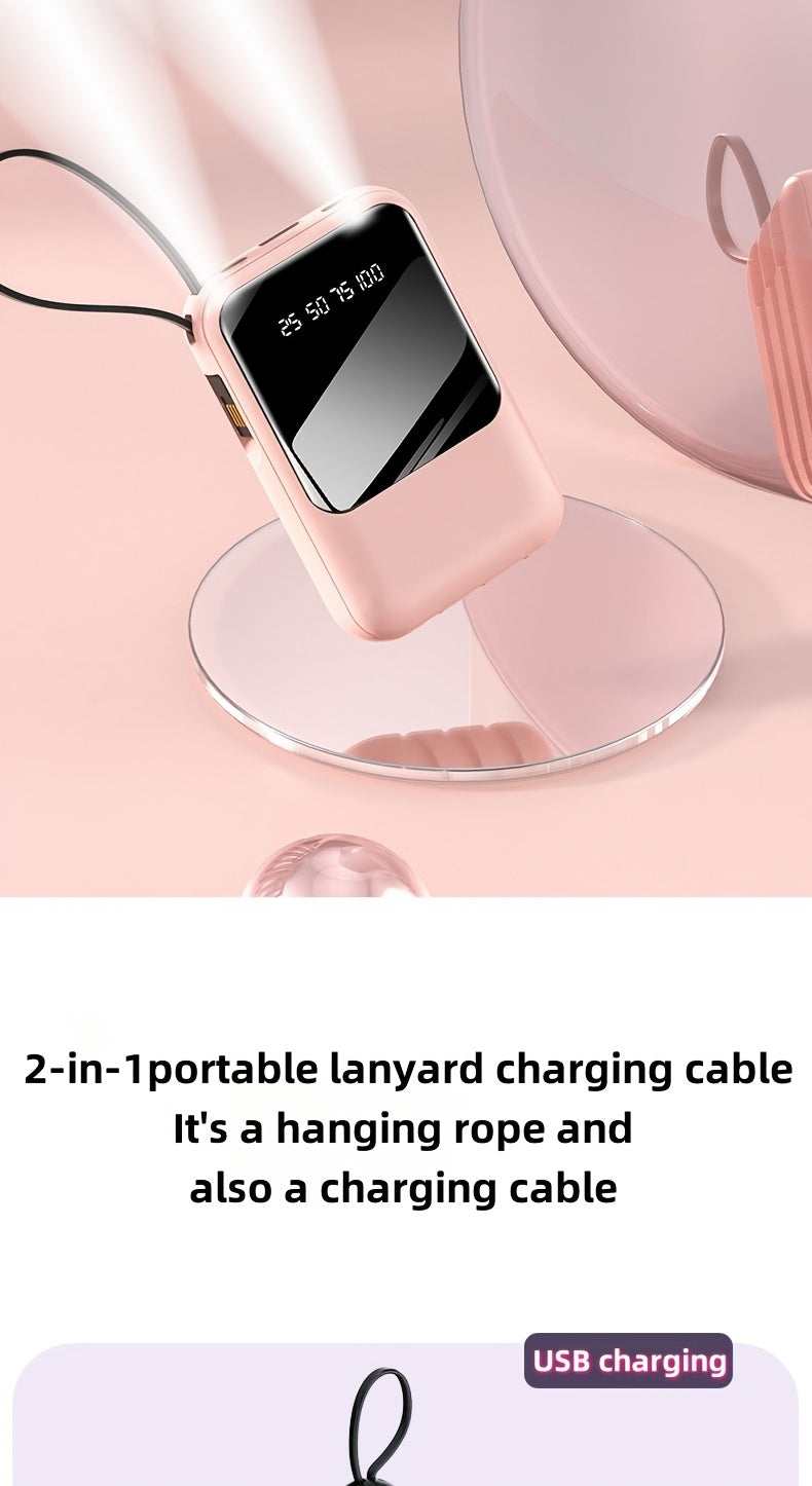 [Portable Travel Charger] 10000mAh Mini Cute 5W Slow Charging/15W Fast Charging/22.5W Super Fast Charging Multifunctional Power Bank Rechargeable Portable Mobile Phone Charger Built-in 4 Cables Ultra-Bright LED Lights Outdoor Travel Battery Packs Digital