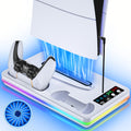 for PS5 Cooling Stand Cooling Station for PS5/Slim/for PS5 Pro Standard & Digital Edition Console, Dual Controller Charging Dock with 3-Speed Adjustable Cooling Fan, 10 RGB Light & USB Hub, for PlayStation5 Console Gaming Accessories