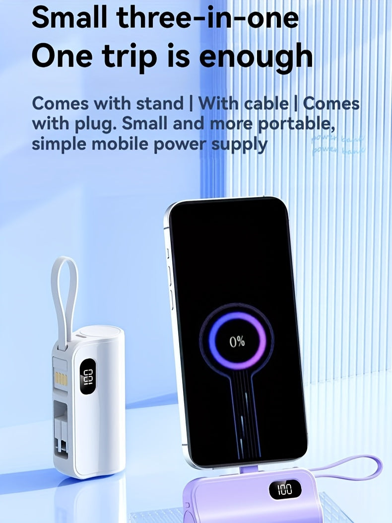 2026 New Model, 3-in-1 Mini Power Bank 6000mAh Mobile Power, Built-in USB-C And For IPhone Dual Charging Plugs 22.5w Fast Charging, LCD Display, With Phone Stand And USB Charging Cable, Compatible With Various Phones And Other Electronic Devices