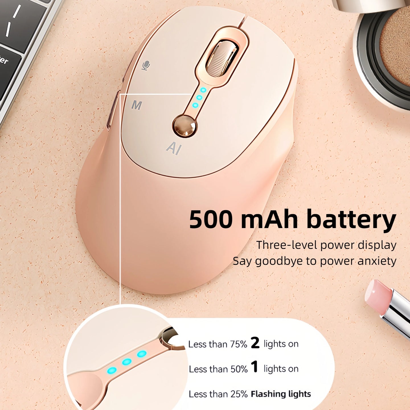 AI Smart Wireless Mouse - Includes AI Office Features at No Extra Cost, Voice-To-Text & Real-Time Translation, AI Writing & PPT Creation, Silent BT+2.4G Dual Mode, Rechargeable with Battery Display, Portable for PC, Laptop & Tablet