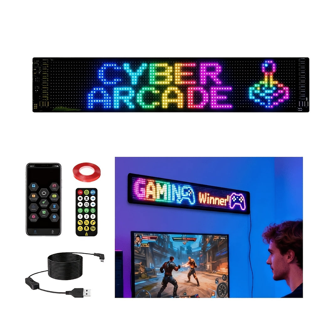 [Christmas Decorations] 1pc 16*32/16*64/16*96/16*144 LED 5V LED Fun Display, Devil's Eye Flexible LED Screen with App & Remote Control, Support DIY Text/Picture/Gif, Cable for Store/Car/Riding Fun Interactive Screen, Christmas Decorations