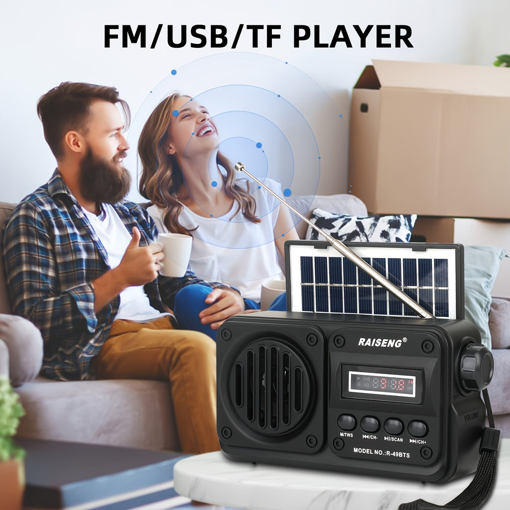 FM Portable Radio, Multi-Functional Radio (R-49BTS), Retro Wireless Wireless Speaker with Solar Panel, Supports USB/TF Card Playback, Digital Radio with Loud Volume, Suitable for Indoor/Outdoor Travel Or Emergency, 250Th Independence Day Gifts