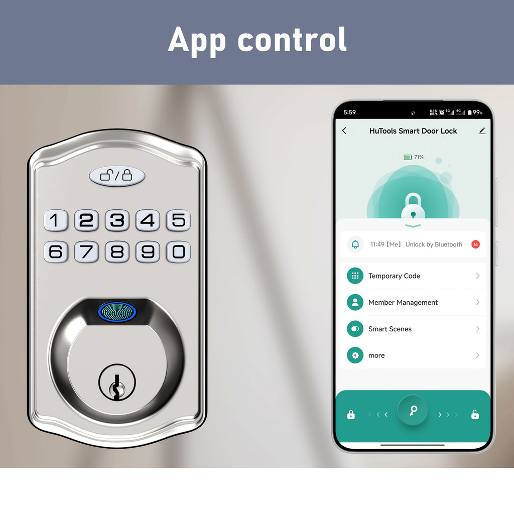 Keypad Door Lock, Smart Keyless Entry Door Lock Series, Biometric Fingerprint, Phone App Or Keypad Unlock, Deadbolt with Optional Handle Set, Auto-Lock Security Hardware for Front Door And Office, Heavy Duty Zinc Alloy