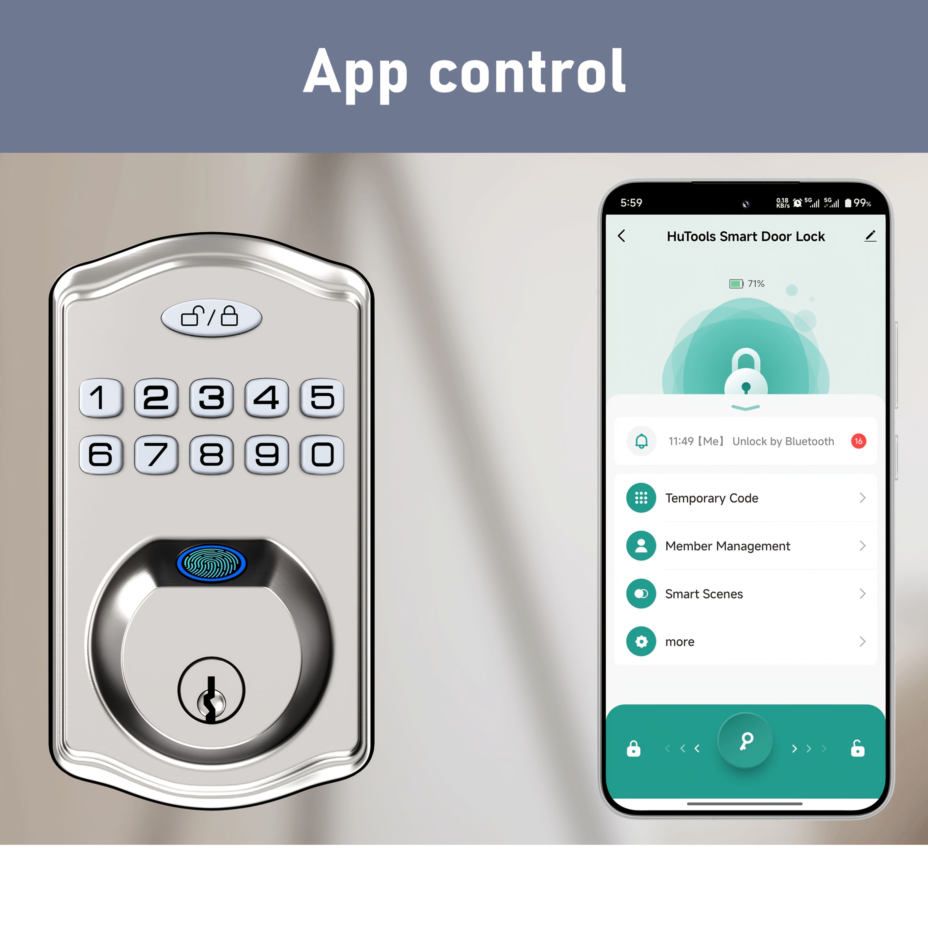 Keypad Door Lock, Smart Keyless Entry Door Lock Series, Biometric Fingerprint, Phone App Or Keypad Unlock, Deadbolt with Optional Handle Set, Auto-Lock Security Hardware for Front Door And Office, Heavy Duty Zinc Alloy