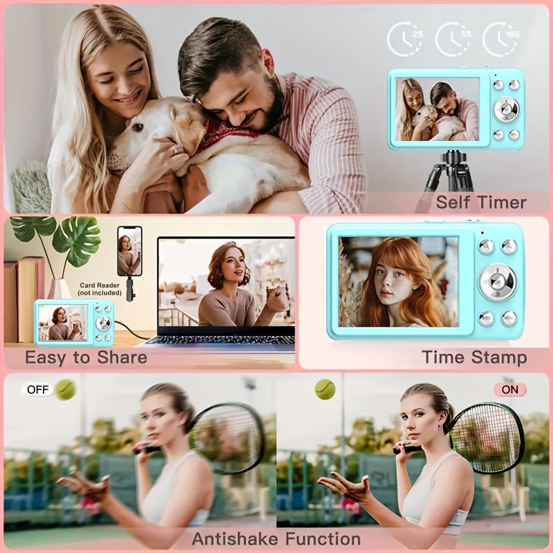 1080P HD Digital Camera 16x 64MP Digital Zoom Camera for Video Blogging 2.4-inch LCD Rechargeable Camera Photography Professional Camera with 32G Memory Card Support for Taking Pictures, Recording Videos and Webcam for Thanksgiving Christmas and New