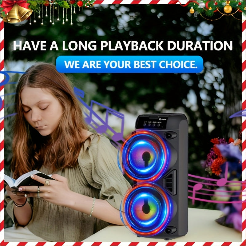Wireless Heavy Bass Speaker - 10in Portable Wireless Speaker With RGB LED Lights, USB Charging & FM Radio, Dual Drivers 4in Width, Easy To Carry For Outdoor Camping, Perfect Holiday Gift For Family Friends, Perfect Gift For Easter And Mother'S Day