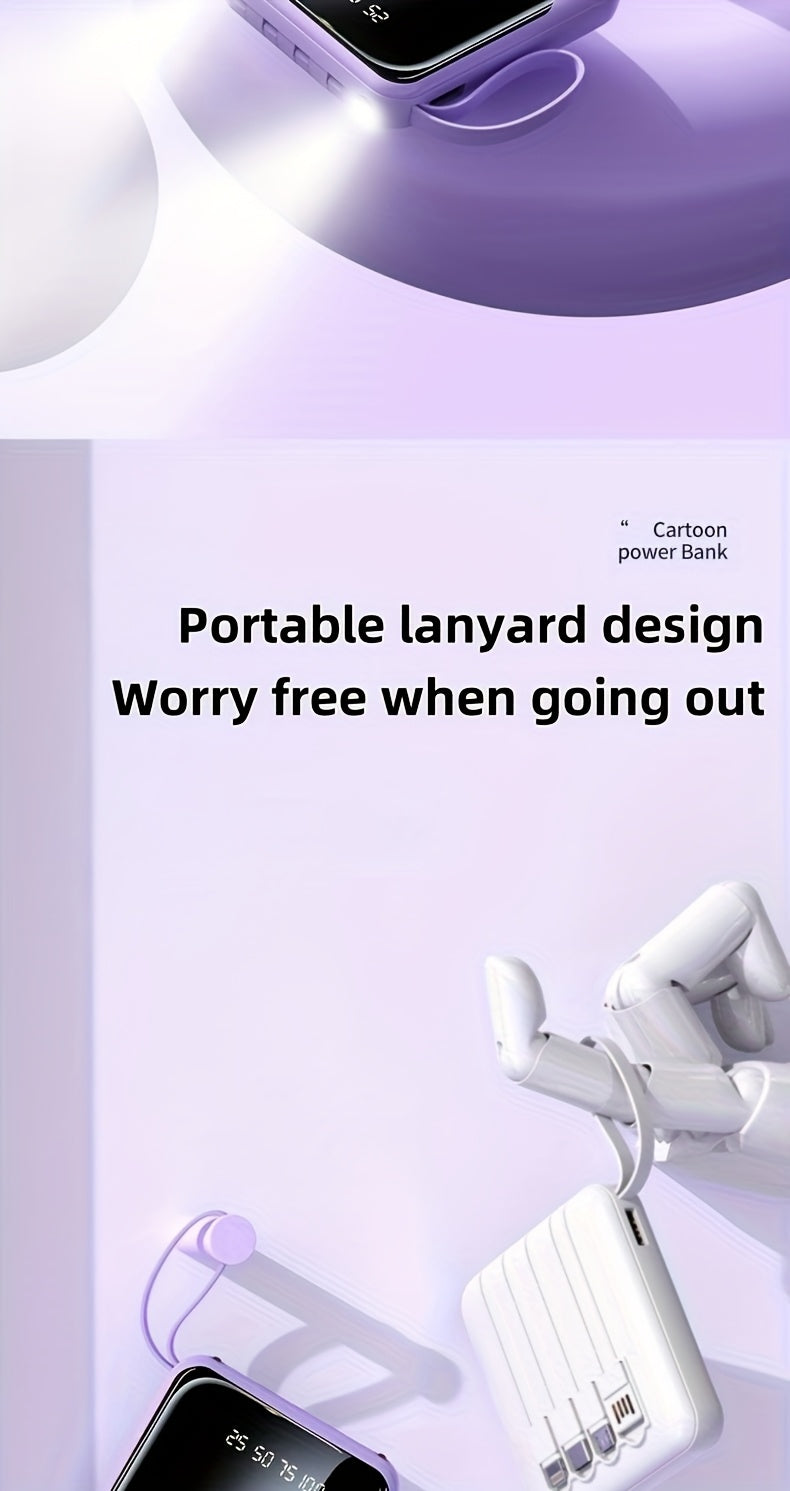 10000mAh This Mini Portable Power Bank Features A With A Built-in 4-in-1 Multifunction Cable. Supporting 5W Slow Charging/15W Fast Charging/22.5W Super Fast Charging, Perfect For Travel Business Keeping Your Devices Powered Anytime