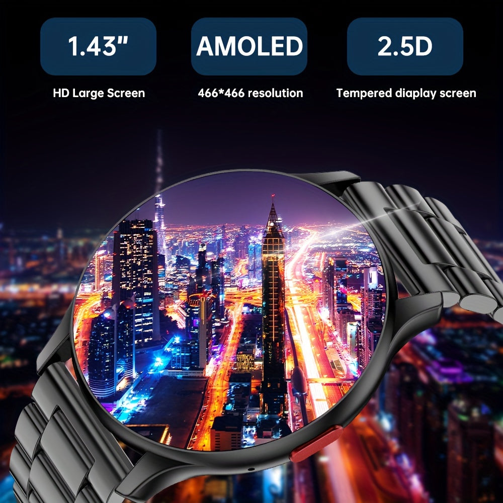 SENBONO Men's Smartwatch with Call Function, 1. 43'' Large HD AMOLED Screen, 100+ Sports Modes, DIY Watch Face, Fitness Tracker, USB Charging, Wireless, Lithium Polymer Battery - Black Silicone Band, AMOLED Display
