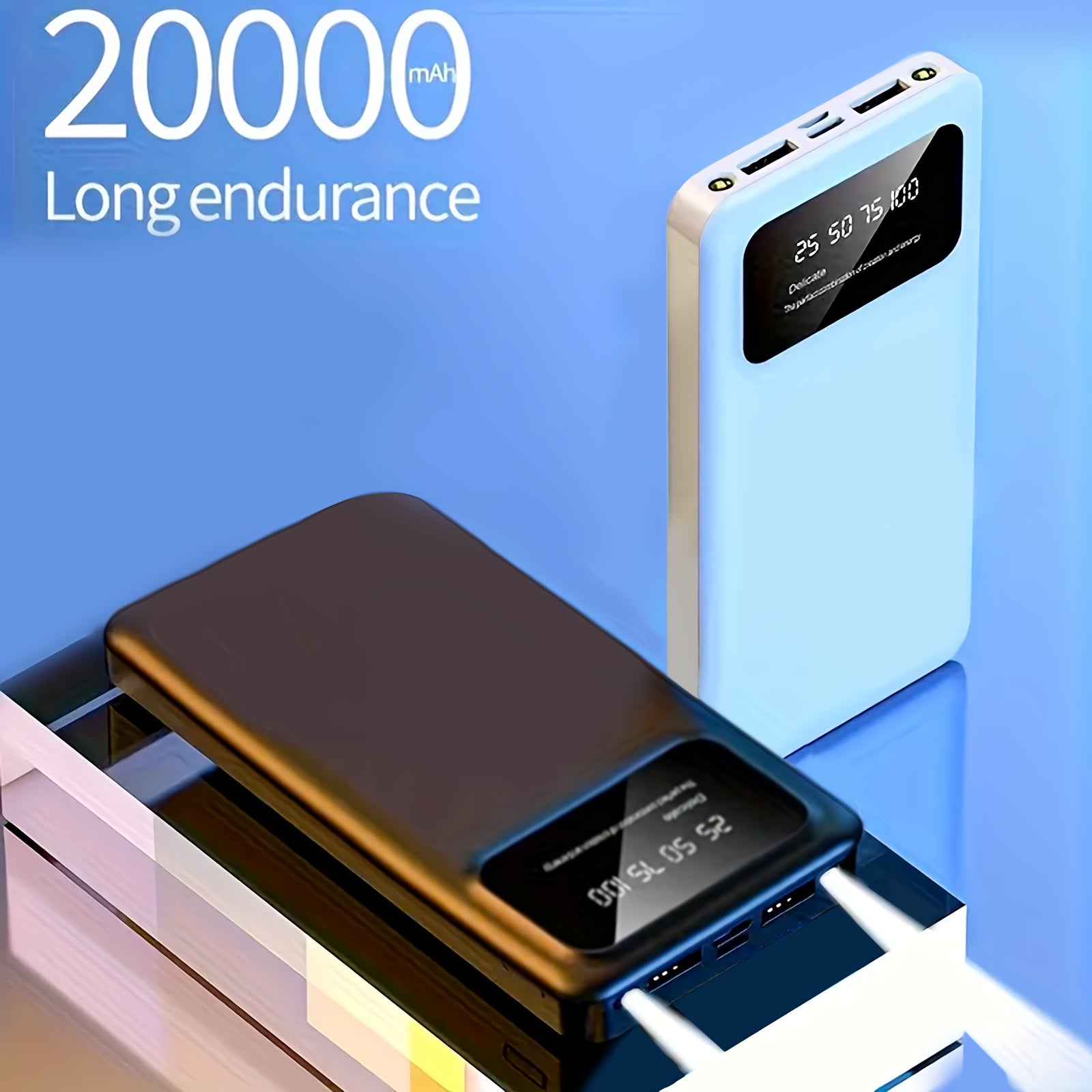 20000mAh Large Capacity Mobile Power Supply, 5V2.1A Portable USB Charger, LED And Digital Display, for Ios/ Android Devices, 2xUSB Output, Type-c/ Micro Input, Safe And Stable Polymer Lithium Battery