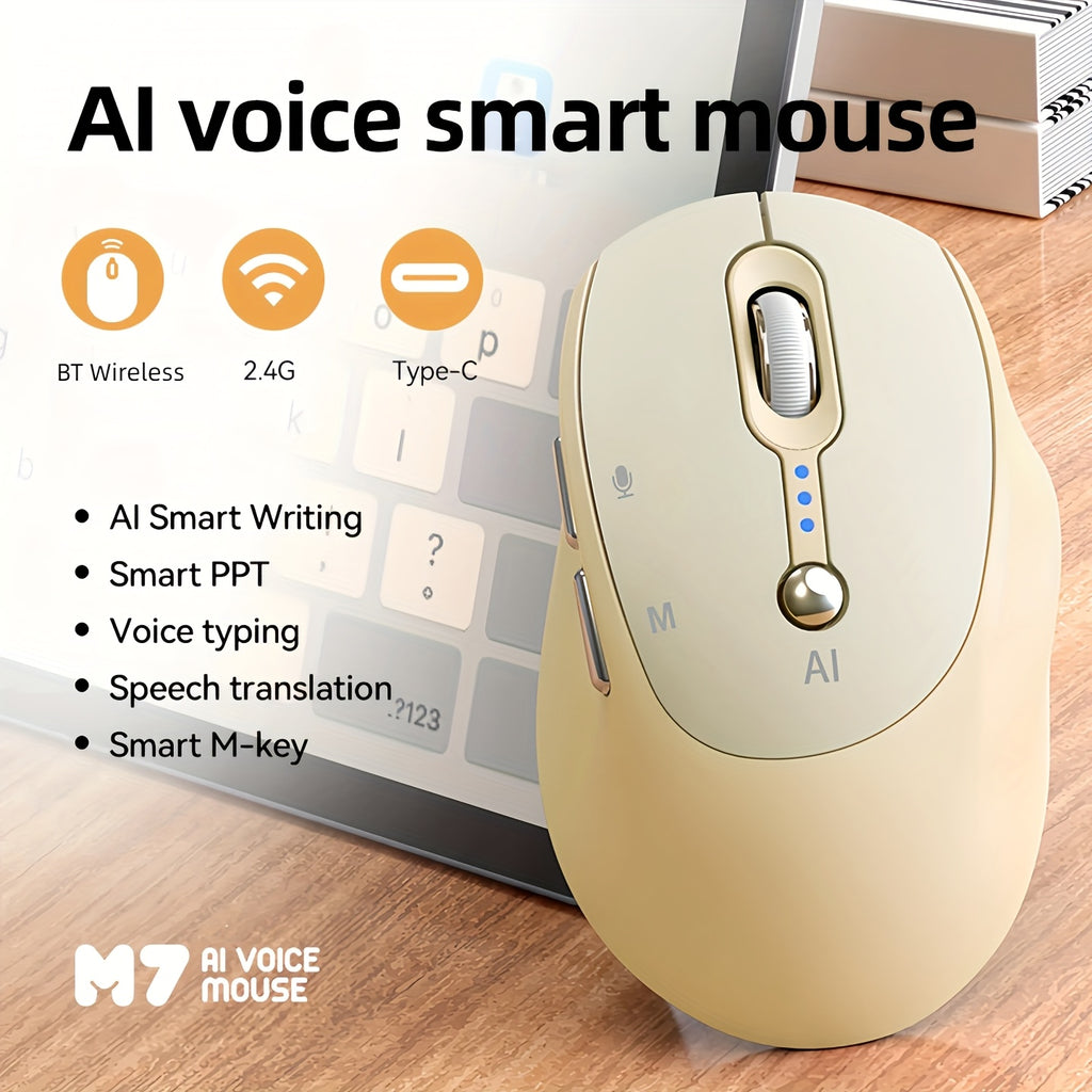New AI Office & Study Wireless Mouse - Voice Input & Translation, Auto Writing & PPT Assistant, Dual Mode BT+2.4G, Rechargeable With Battery Indicator, Portable Mouse For Laptop, Tablet & PC