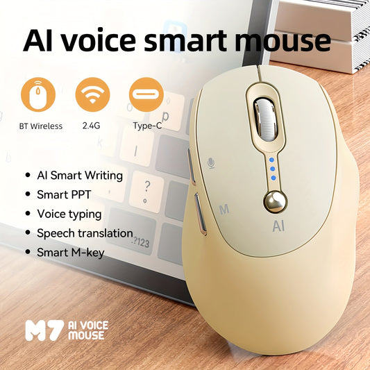New AI Office & Study Wireless Mouse - Voice Input & Translation, Auto Writing & PPT Assistant, Dual Mode BT+2.4G, Rechargeable With Battery Indicator, Portable Mouse For Laptop, Tablet & PC