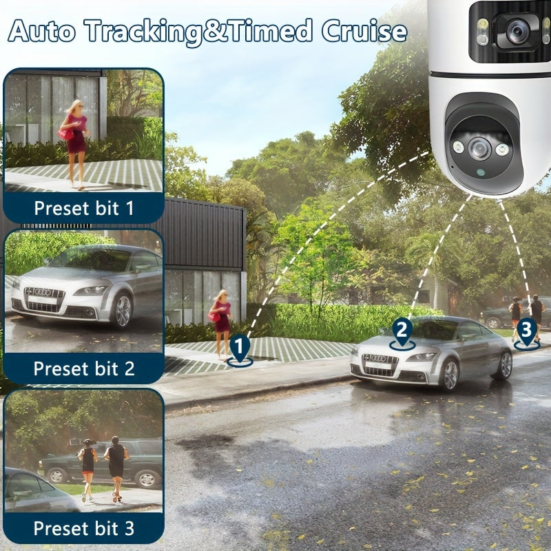 2.4G&5GHz Wireless WiFi, 4K Outdoor with Dual Lenses Security Camera, Rain-proofRotating, Night Vision, Dynamic Detection, Two-Way Call, Wifi Connectivity - Imagery & Christmas Halloween Decorations, Thanksgiving Day Gift, Cameras for Home Security.
