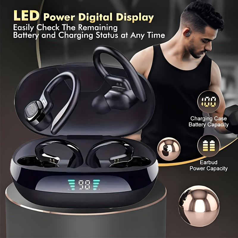 1pc True Wireless Earbuds With Mic, TWS In-Ear Headphones With ENC Noise Cancelling, Touch Control Volume, Wireless Earhook, LED Display Charging Case, Semi-Open-Back, BT 5.4 Compatible With Cellphones, 300mAh Rechargeable Battery, Type-C Charging