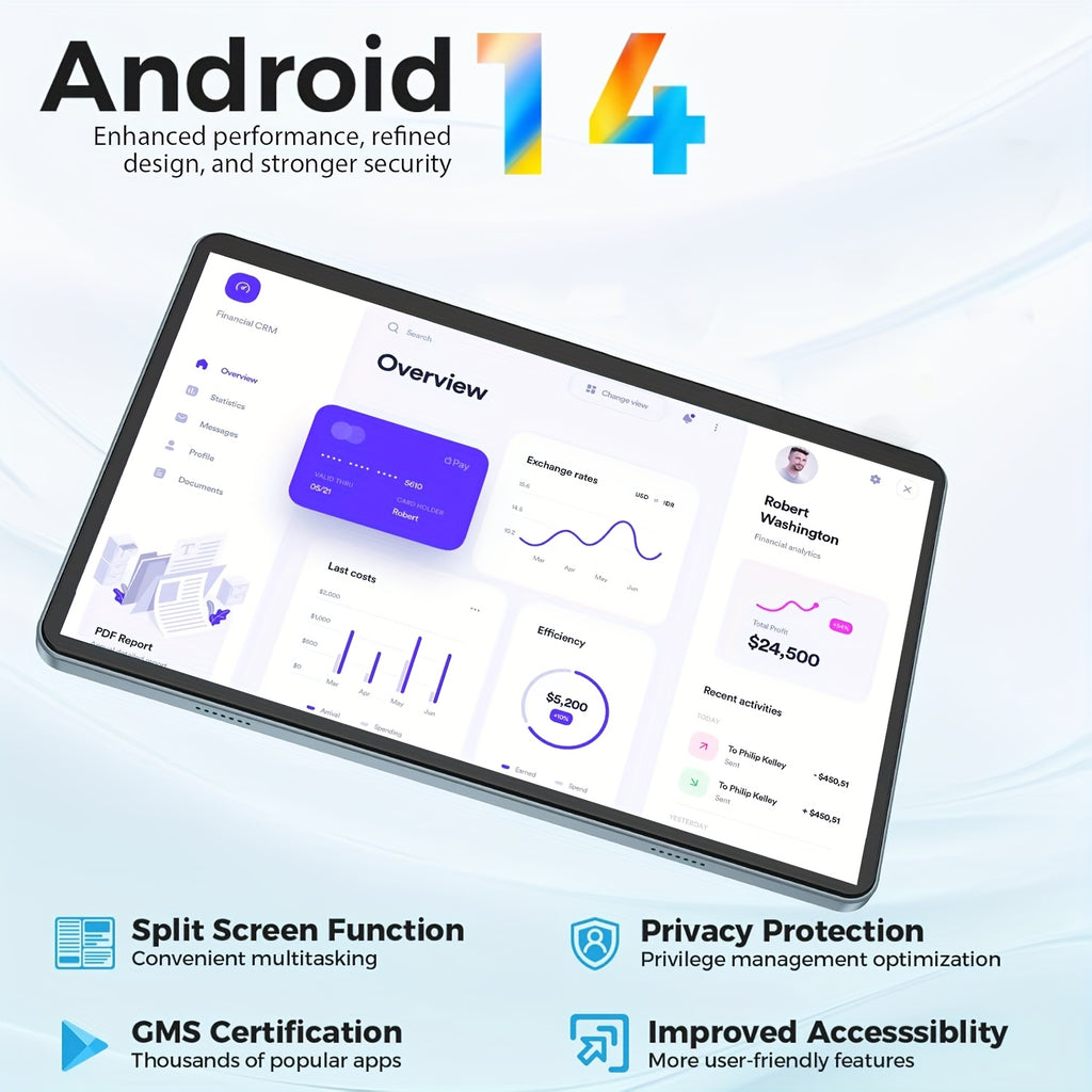 [Latest Android 14 Tablet] 2024 Latest Android 14 Tablet | 10-inch Octa-Core Tablet with 10GB (4+6) RAM, 64GB ROM, 1TB TF Expansion, Case, Powerless Stylus, Keyboard, 5G Dual-Band WIFI, 5MP+8MP Camera