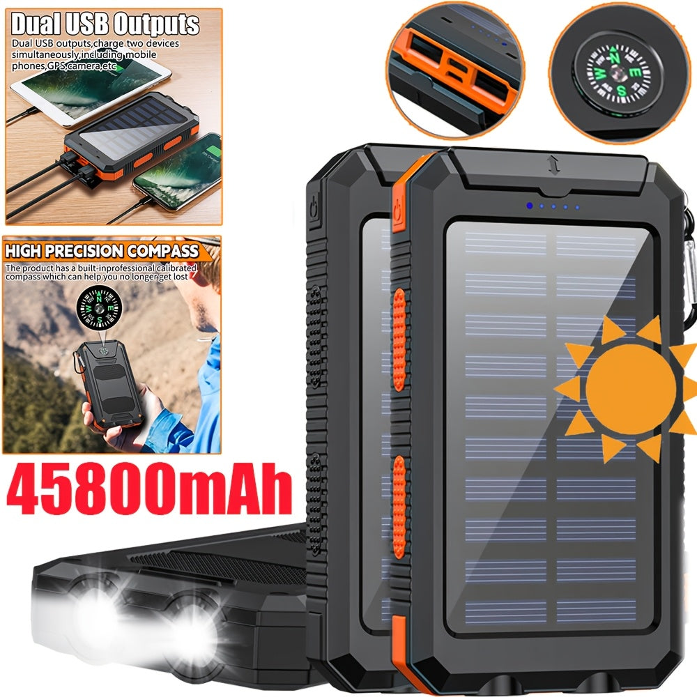 Solar Charger - 45800Mah Power Bank, Portable Solar Phone Battery Panel Charger, QC3.0 Dual USB Port Battery Pack Charger for All Cell Phones & Electronic Devices - Long Lasting, Travel Camping, LED Flashlight